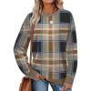 imageSaloogoe Sweatshirts for Women Crewneck Long Sleeve Loose Fit Tops Color Block Ribbed Trim Fashion 2025Gplaid Brown