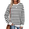 imageSaloogoe Sweatshirts for Women Crewneck Long Sleeve Loose Fit Tops Color Block Ribbed Trim Fashion 2025Gstriped Black White