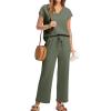 imageSaloogoe Two Piece Sets for Women Summer Outfits Lounge Sets V Neck Tops Wide Leg Pants Woman Vacation Travel OutfitsGreen