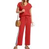 imageSaloogoe Two Piece Sets for Women Summer Outfits Lounge Sets V Neck Tops Wide Leg Pants Woman Vacation Travel OutfitsNred